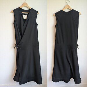 Junya Watanabe AD2001 Vintage Black Sleeveless Wool Leather Buckle Dress